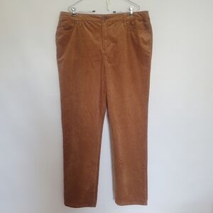 STYLE & CO. CORDUROY PANTS WOMEN 18 STRTAIGHT LEG HIGH RISE BROWN ZIPPER POCKETS